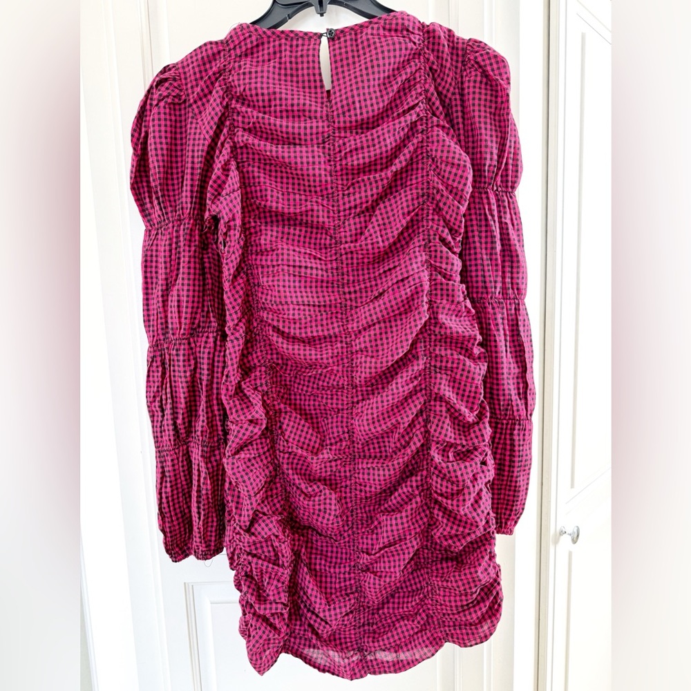 New NASTY-GAL Gingham Ruched Puff Sleeve Mini Dress - Picture 6 of 12